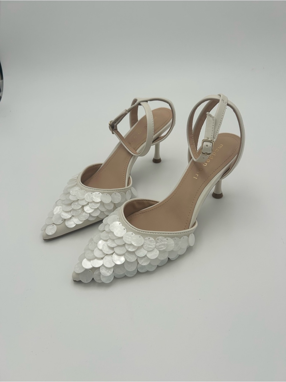 Madden Girl White Flora-S Embellished Pointed Toe Two Piece Pumps